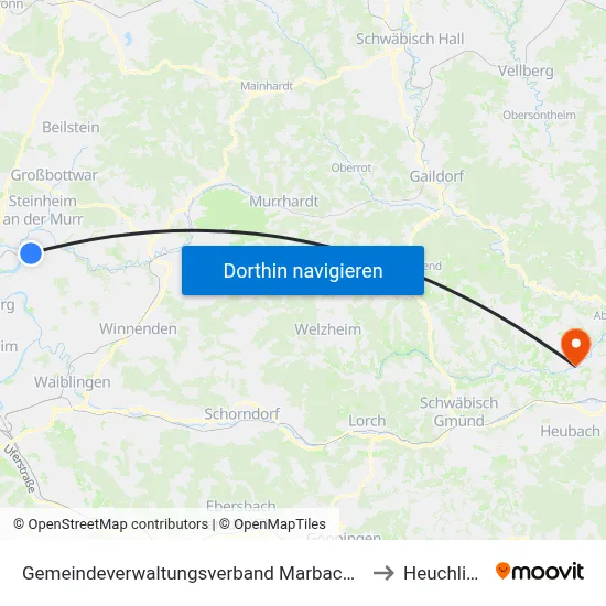 Gemeindeverwaltungsverband Marbach am Neckar to Heuchlingen map