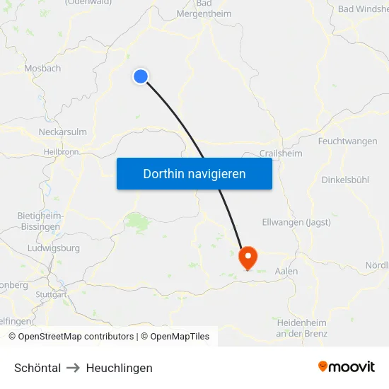Schöntal to Heuchlingen map