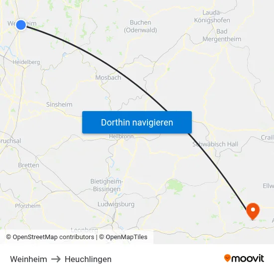 Weinheim to Heuchlingen map
