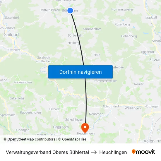 Verwaltungsverband Oberes Bühlertal to Heuchlingen map
