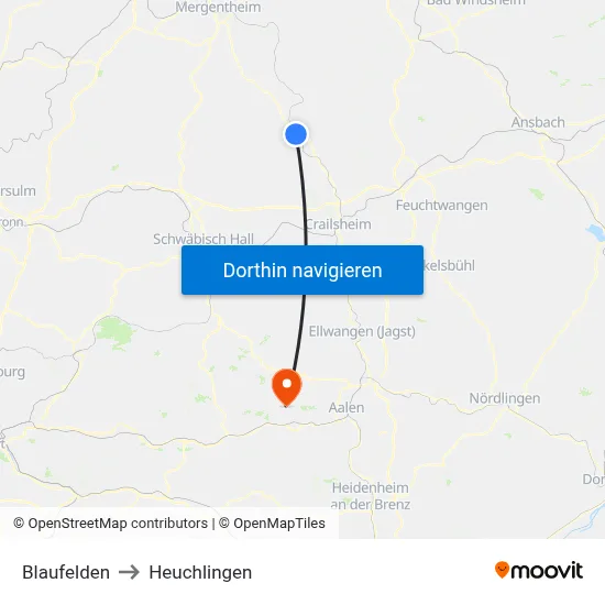 Blaufelden to Heuchlingen map