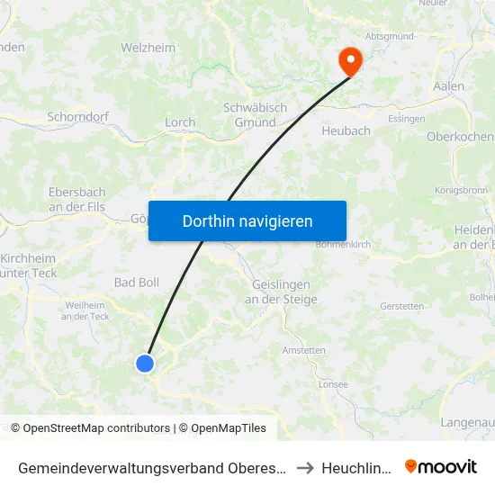 Gemeindeverwaltungsverband Oberes Filstal to Heuchlingen map