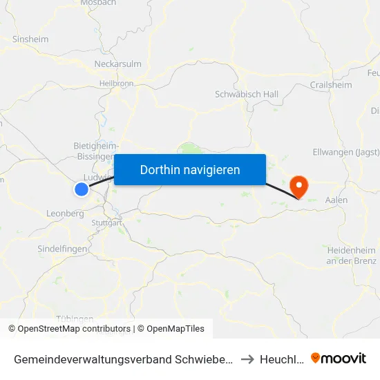 Gemeindeverwaltungsverband Schwieberdingen-Hemmingen to Heuchlingen map