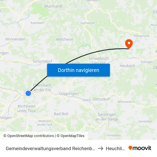 Gemeindeverwaltungsverband Reichenbach An Der Fils to Heuchlingen map