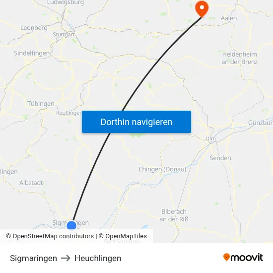 Sigmaringen to Heuchlingen map