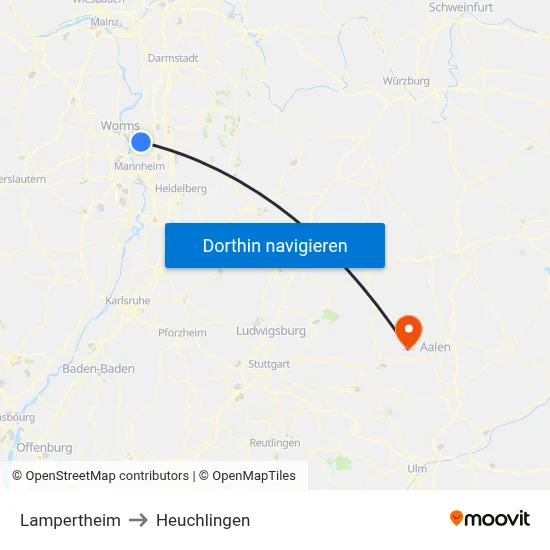 Lampertheim to Heuchlingen map