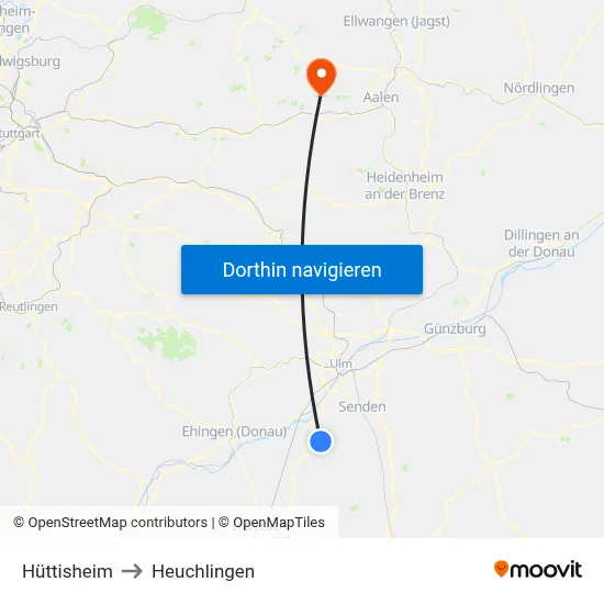 Hüttisheim to Heuchlingen map