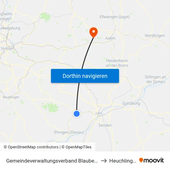 Gemeindeverwaltungsverband Blaubeuren to Heuchlingen map