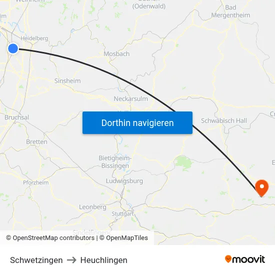 Schwetzingen to Heuchlingen map