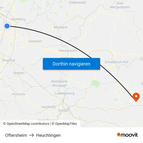 Oftersheim to Heuchlingen map