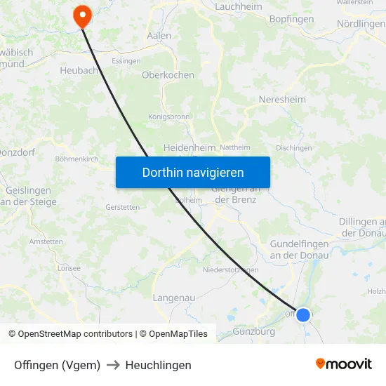 Offingen (Vgem) to Heuchlingen map