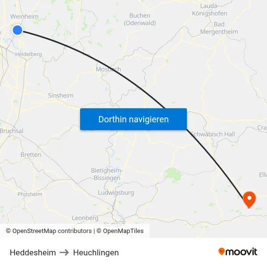 Heddesheim to Heuchlingen map