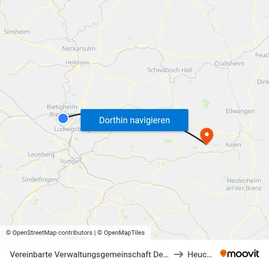Vereinbarte Verwaltungsgemeinschaft Der Stadt Bietigheim-Bissingen to Heuchlingen map