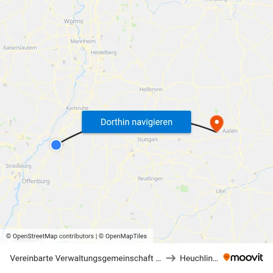 Vereinbarte Verwaltungsgemeinschaft Sinzheim to Heuchlingen map