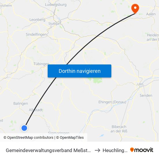 Gemeindeverwaltungsverband Meßstetten to Heuchlingen map