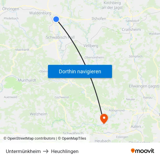 Untermünkheim to Heuchlingen map