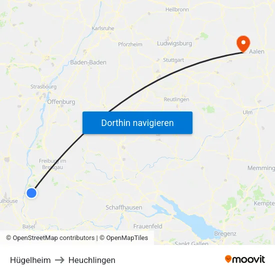 Hügelheim to Heuchlingen map