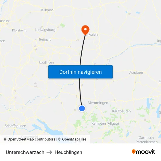 Unterschwarzach to Heuchlingen map