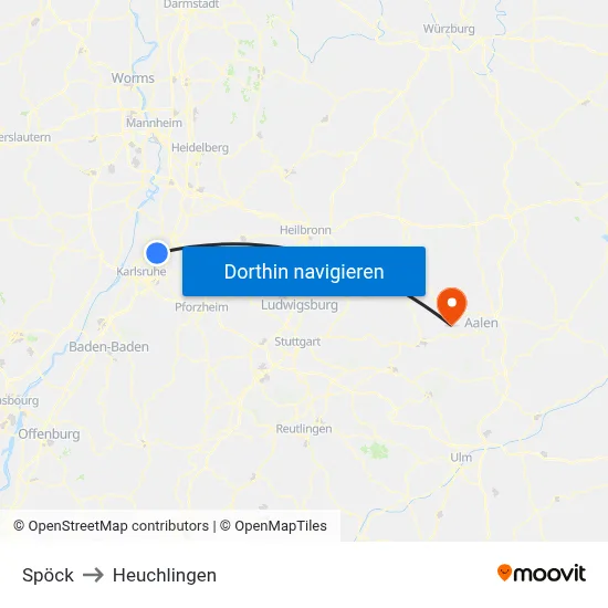 Spöck to Heuchlingen map