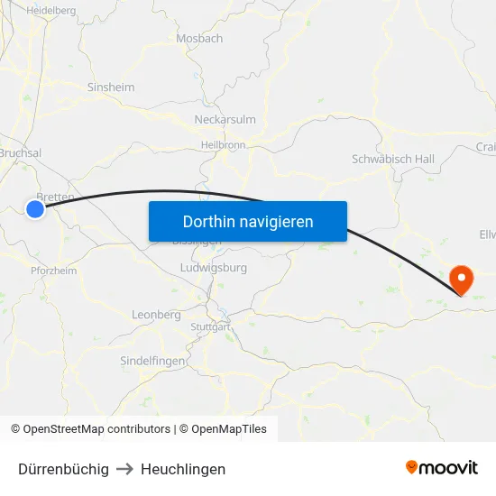 Dürrenbüchig to Heuchlingen map