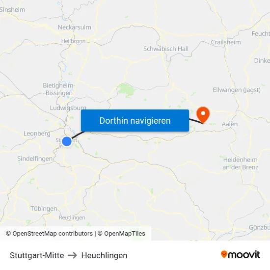 Stuttgart-Mitte to Heuchlingen map