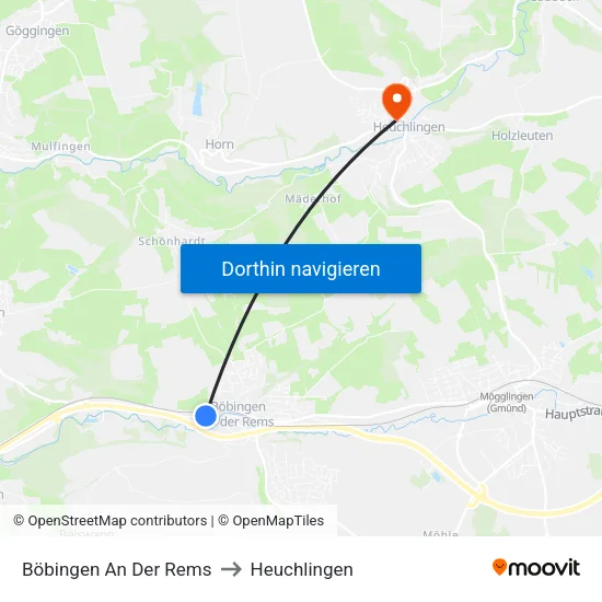 Böbingen An Der Rems to Heuchlingen map
