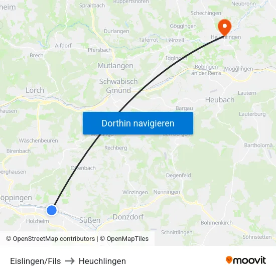 Eislingen/Fils to Heuchlingen map