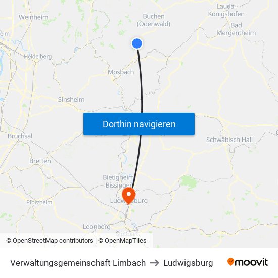 Verwaltungsgemeinschaft Limbach to Ludwigsburg map