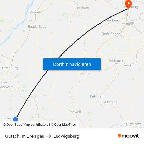 Gutach Im Breisgau to Ludwigsburg map