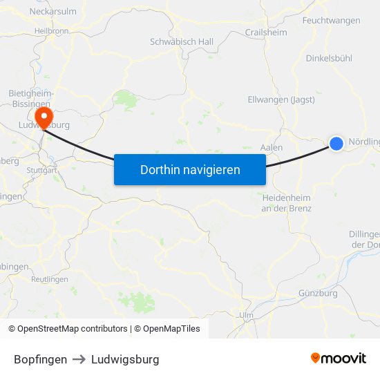 Bopfingen to Ludwigsburg map