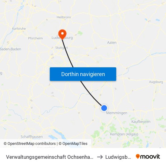 Verwaltungsgemeinschaft Ochsenhausen to Ludwigsburg map