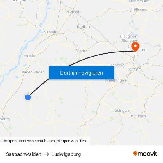 Sasbachwalden to Ludwigsburg map