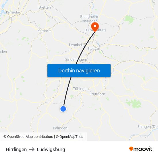 Hirrlingen to Ludwigsburg map