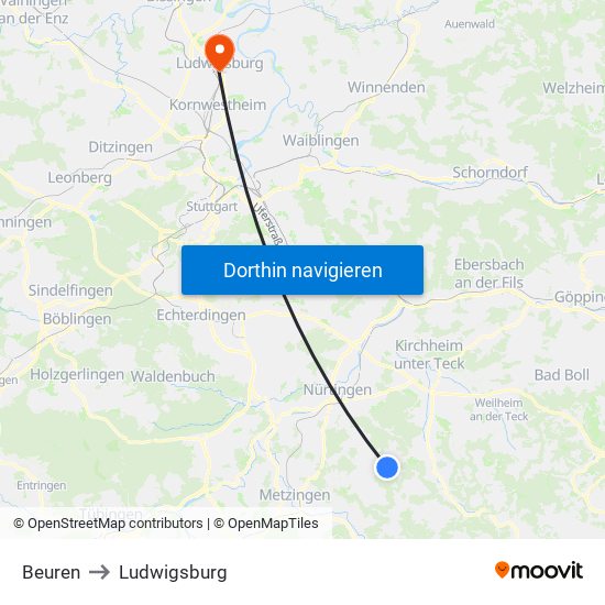 Beuren to Ludwigsburg map