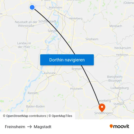 Freinsheim to Magstadt map