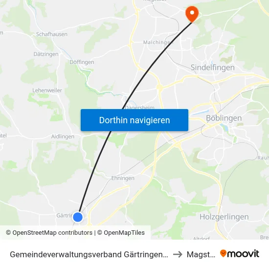 Gemeindeverwaltungsverband Gärtringen/Ehningen to Magstadt map