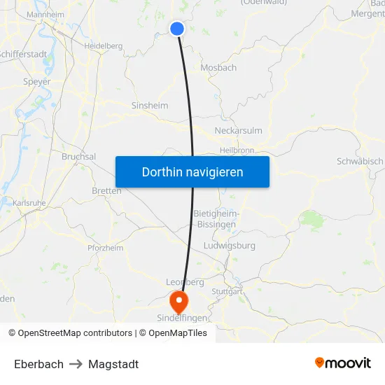 Eberbach to Magstadt map