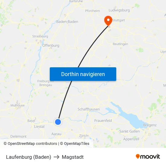 Laufenburg (Baden) to Magstadt map