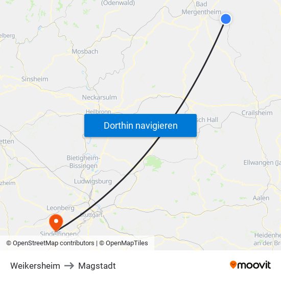 Weikersheim to Magstadt map