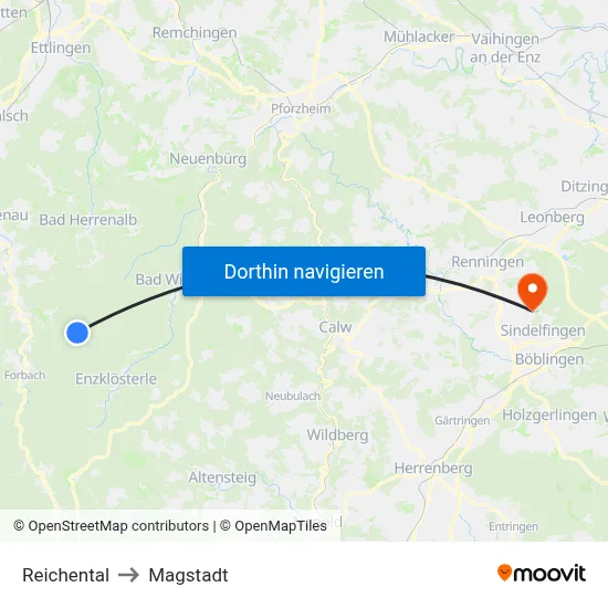 Reichental to Magstadt map
