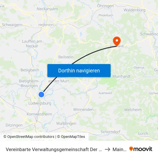 Vereinbarte Verwaltungsgemeinschaft Der Stadt Freiberg am Neckar to Mainhardt map