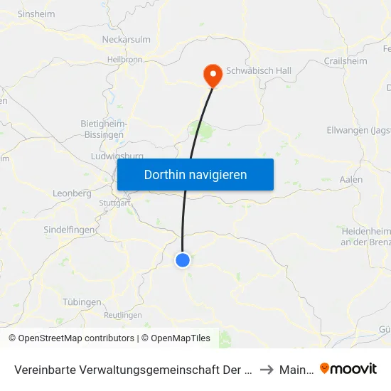 Vereinbarte Verwaltungsgemeinschaft Der Stadt Kirchheim Unter Teck to Mainhardt map