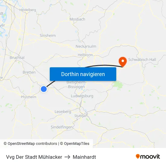 Vvg Der Stadt Mühlacker to Mainhardt map
