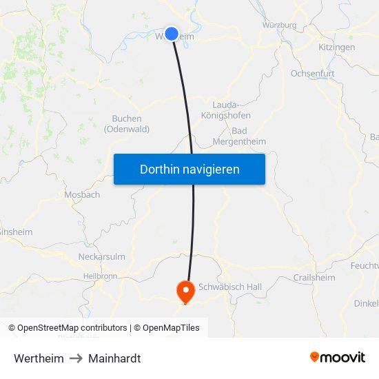 Wertheim to Mainhardt map