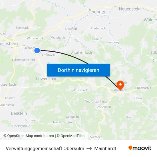 Verwaltungsgemeinschaft Obersulm to Mainhardt map