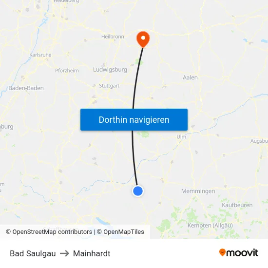 Bad Saulgau to Mainhardt map