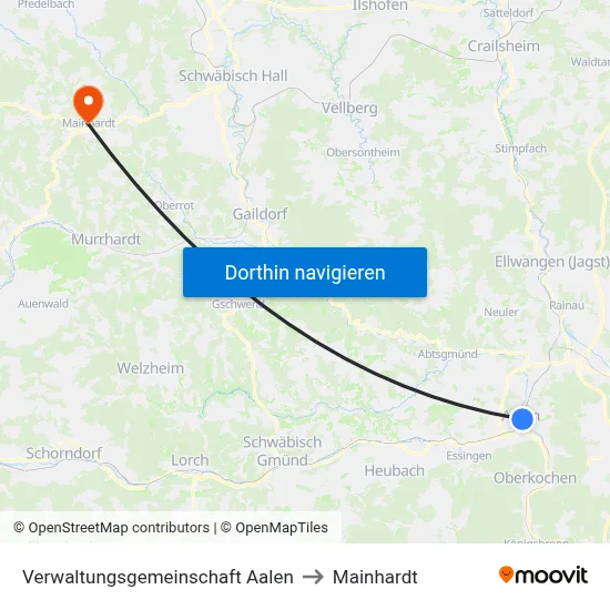 Verwaltungsgemeinschaft Aalen to Mainhardt map