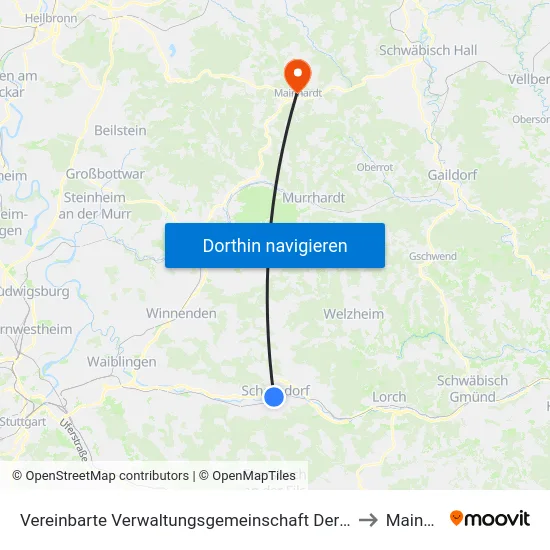 Vereinbarte Verwaltungsgemeinschaft Der Stadt Schorndorf to Mainhardt map