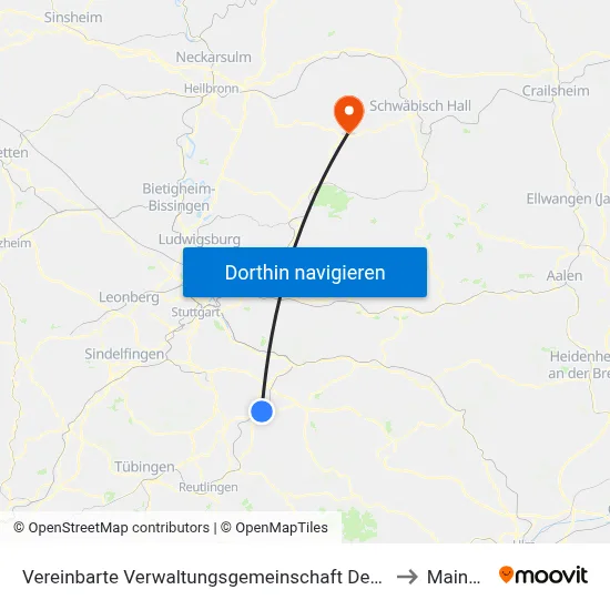 Vereinbarte Verwaltungsgemeinschaft Der Stadt Nürtingen to Mainhardt map
