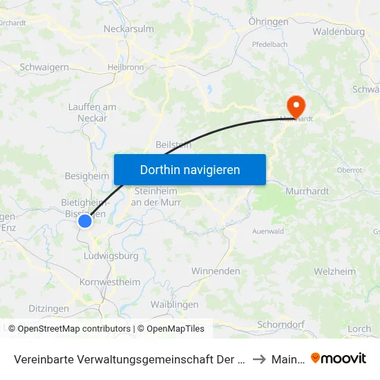 Vereinbarte Verwaltungsgemeinschaft Der Stadt Bietigheim-Bissingen to Mainhardt map
